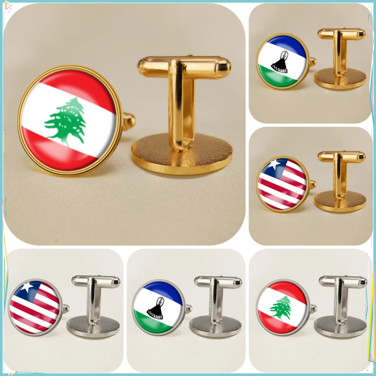 Lebanon Lesotho Liberia National Emblem Flag Cufflinks