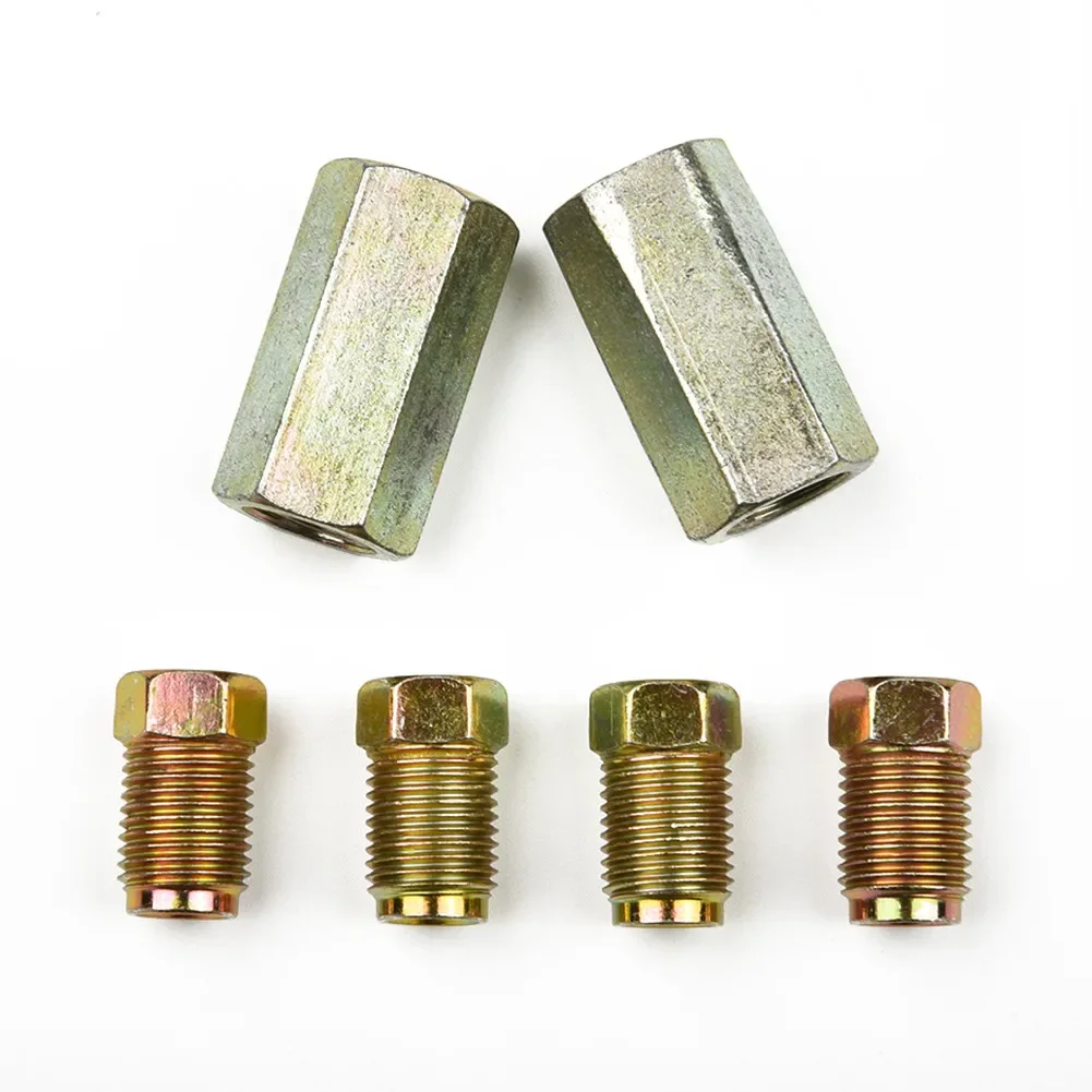 2x 10mm Female Brake Pipe Connectors & 4xs 10mm Male Short Pipe Screw Brake Nuts For 3/16inch Metric Braking Tubes