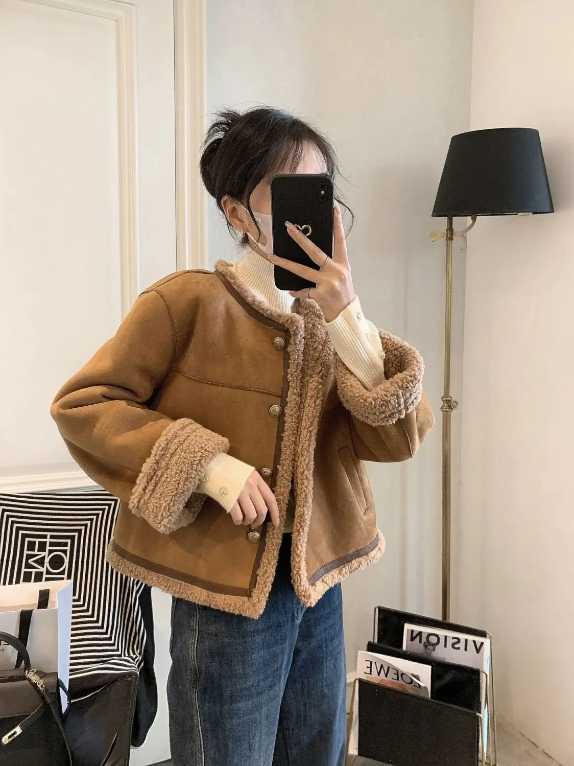 Korea Women Oversized Parkas Thick O-neck Cropprd Coat Ladies Soft Long Sleeve Jacket Female Outerwear Autumn Winter Warm Bomber