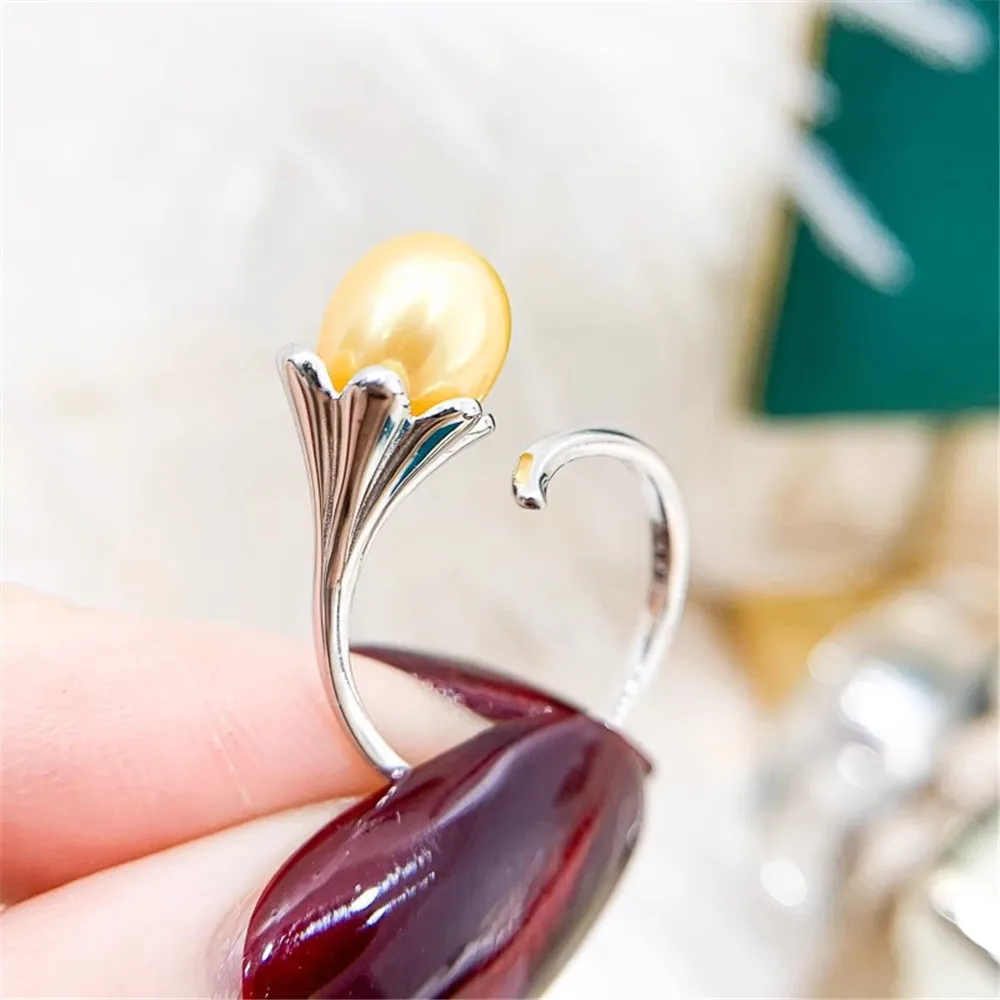 

S925 Silver Sterling Ring Inlaid Zirconia Half Hole Pearl Ring Base Resizable Design DIY Handmade Fine Jewelry Ring Accessories