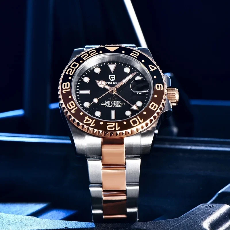 PAGANI DESIGN 2024 40MM New GMT Men Mechanical Watches NH34 AR Sapphire Automatic Watch 100M Waterproof Sports Watches for Men 