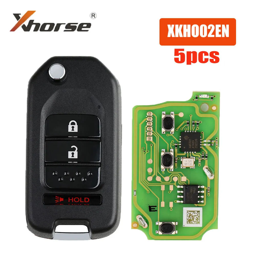 5PCS Xhorse XKHO02EN Wire Remote Key for Honda Car Key Flip 2+1 Buttons Car Remote Control Key Working with Xhorse VVDI Key Tool