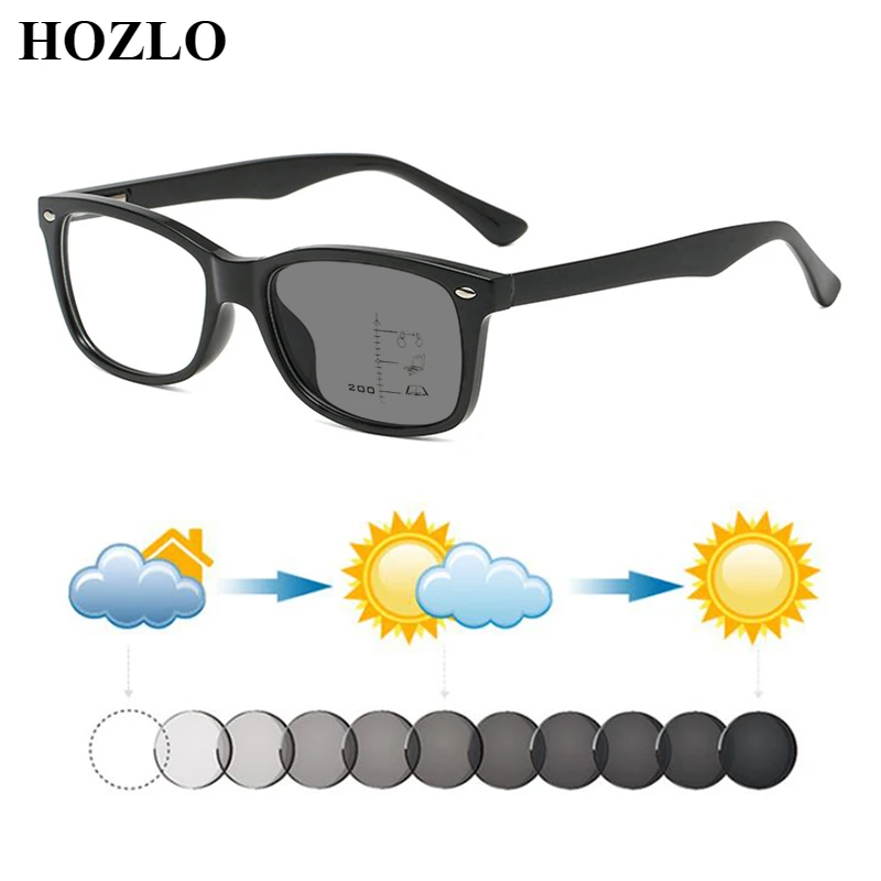 

Retro Rivets Photochromic Progressive Reading Sunglasses For Women MenLook Near Far Hyperopia Spectacles Automatic Discoloration