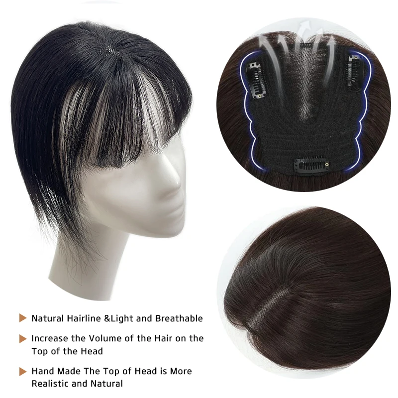 4.5*5 Inch Lace Base Hair Topper 10inch Silk Straight Remy Hairpiece Natural Human Hair One Piece with Clips Toppers for Women
