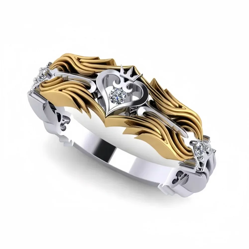 Heart Design King's Ring Crown Two-tone Zirconia Ring