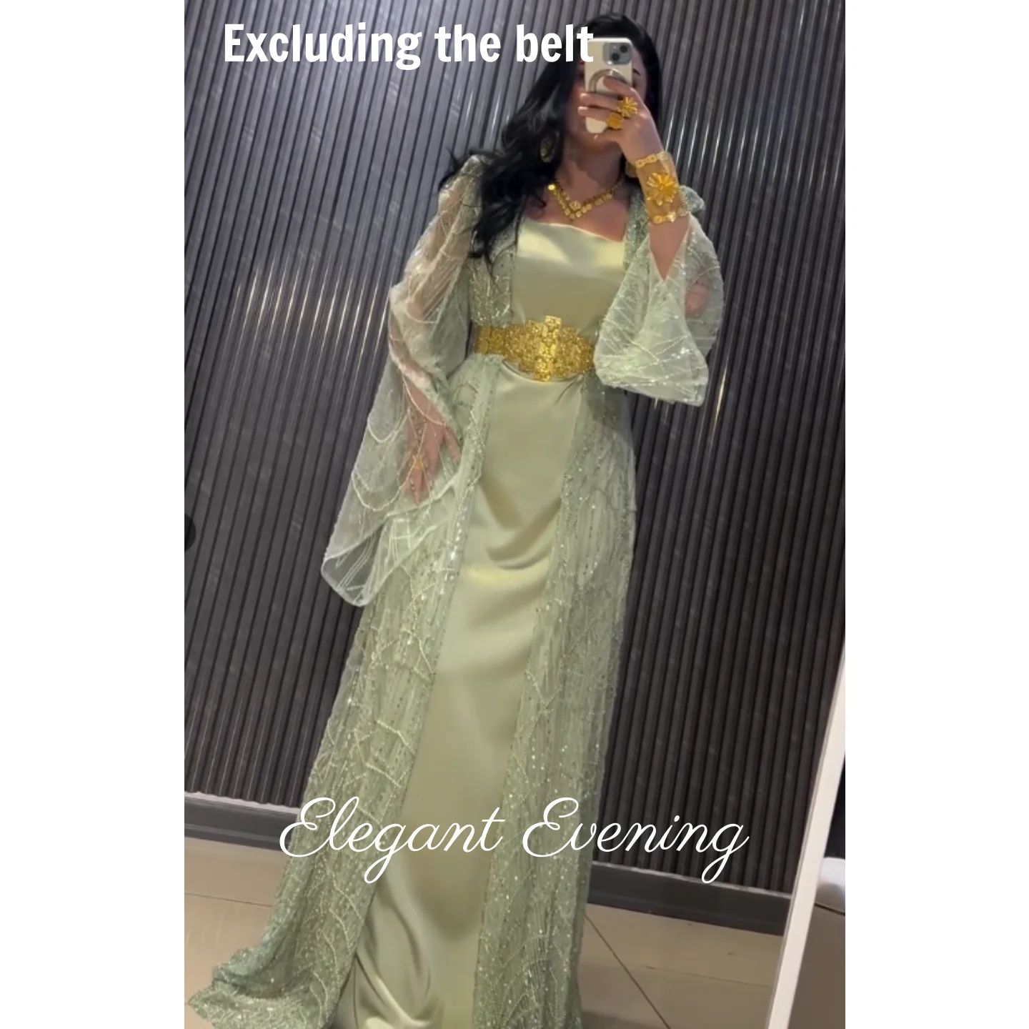 Green Beadings Evening Party Dresses Long Sleeves Gorgeous Temperament Prom Dress Saudi Arabia Women's Wedding Dress Customized
