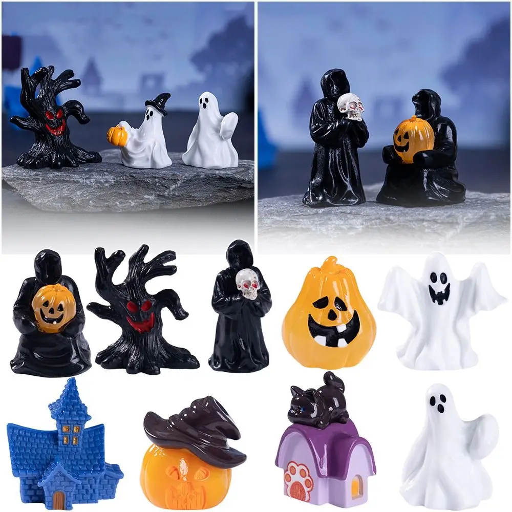 Funny Multicolor Halloween Miniature Figurine Resin Pumpkin Desktop Knick-knack Car Decoration Fairy Garden DIY Accessories Gift