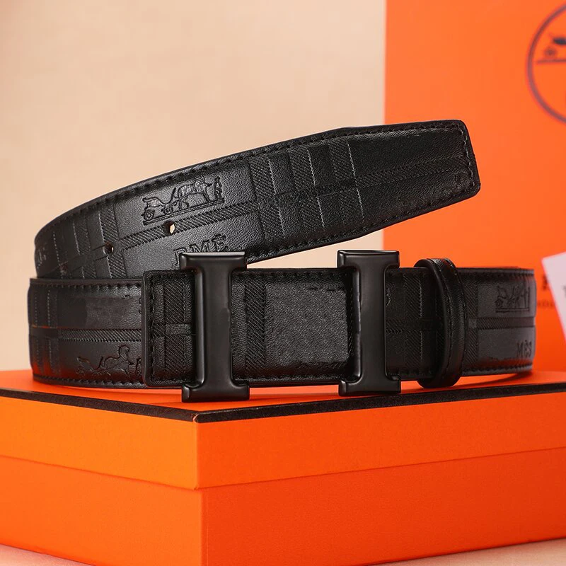 New Fashionable High-end Men's Belt High-end Texture Print Texture H Letter LOGO Design Versatile Casual Business Belt