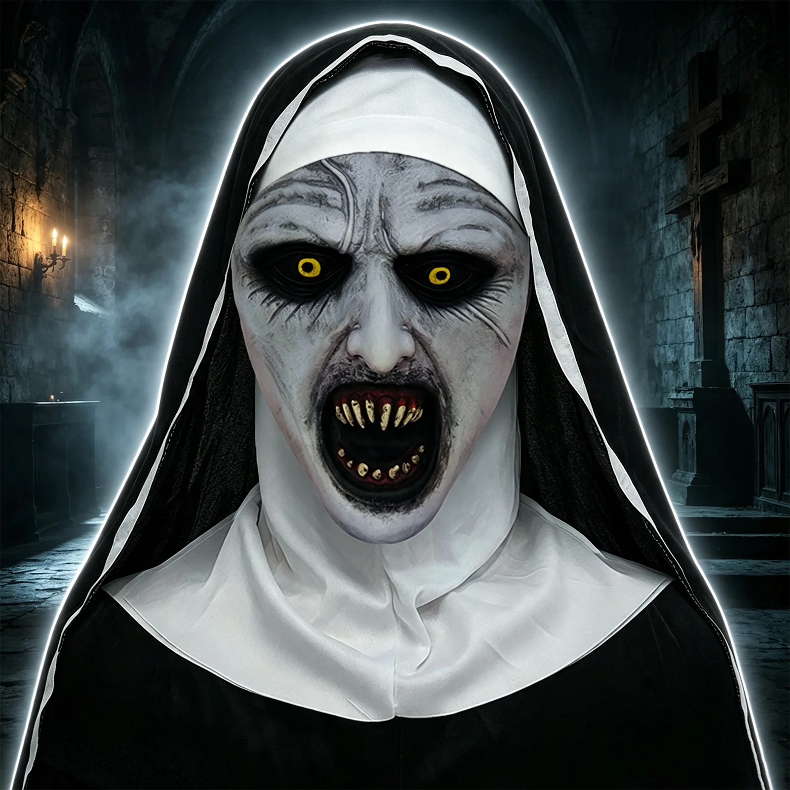 Adults Halloween Scary Nun Mask Full Head Mask Horror Cosplay Costume Accessory Theme Party Prank Props 4