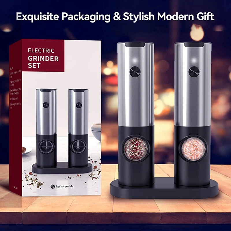 Electric Pepper Grinder Set Automatic Salt Pepper Grinder With Double Charging Base, USB Cable