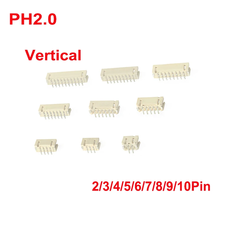 50Pcs JST PH2.0mm Horizontal Paste Vertical Patch 2/3/4/5/6/7/8/9/10Pin SMT Header Connector 2.0MM Pitch Female SMD Terminals