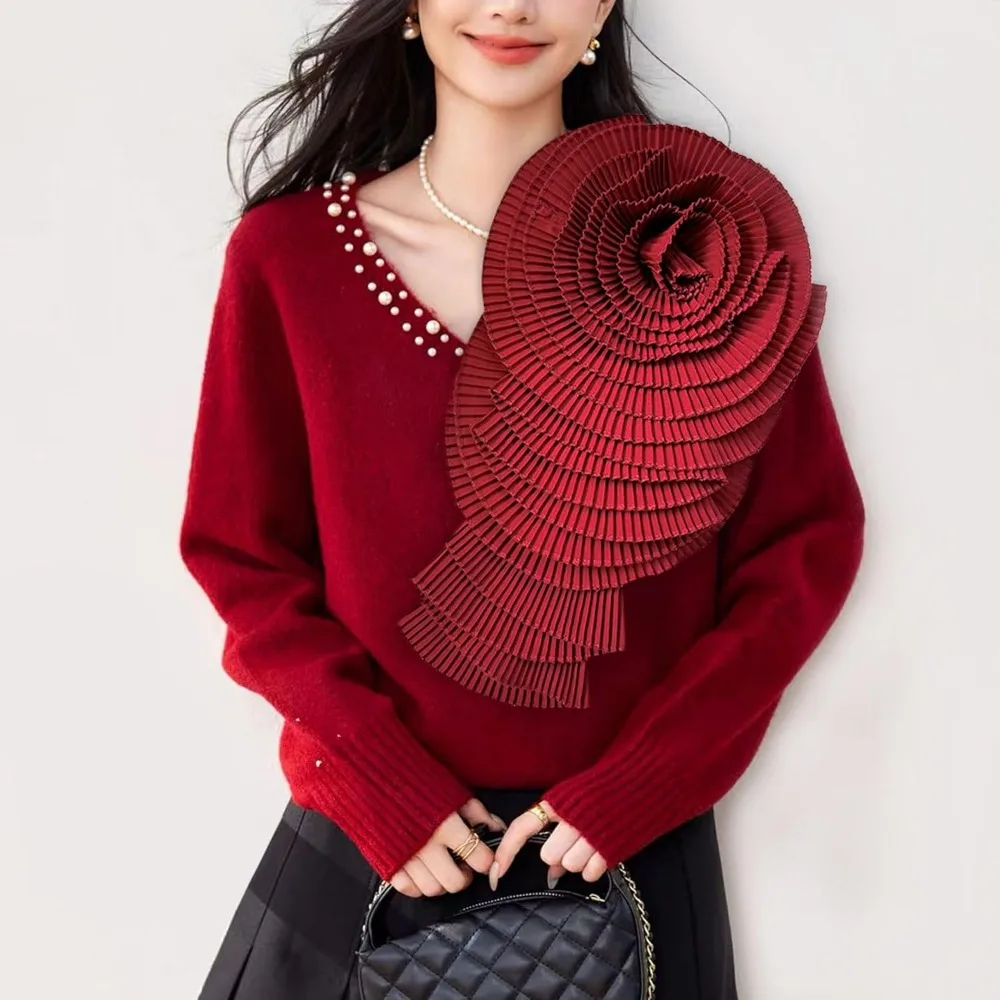 

3D Color Pleated Large Flower Decal Chest Flower Pin DIY Women's Dress Clothing Handmade Fabric Sticker
