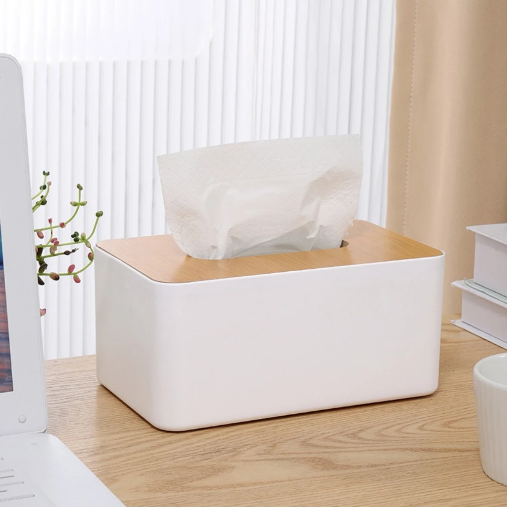 Minimalist Wood Composite Tissue Box Household Desktop Napkin Holder, Coffee Table Tissue Paper Storage Box for Living Room Home