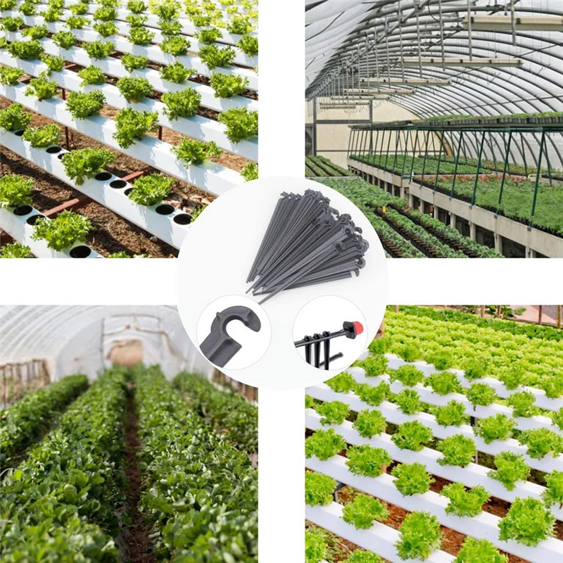 AB46-Irrigation Drip Support Stakes 1/4 Inch Tubing Hose For Vegetable Gardens Flower Beds Herbs Gardens Black 400 Pack