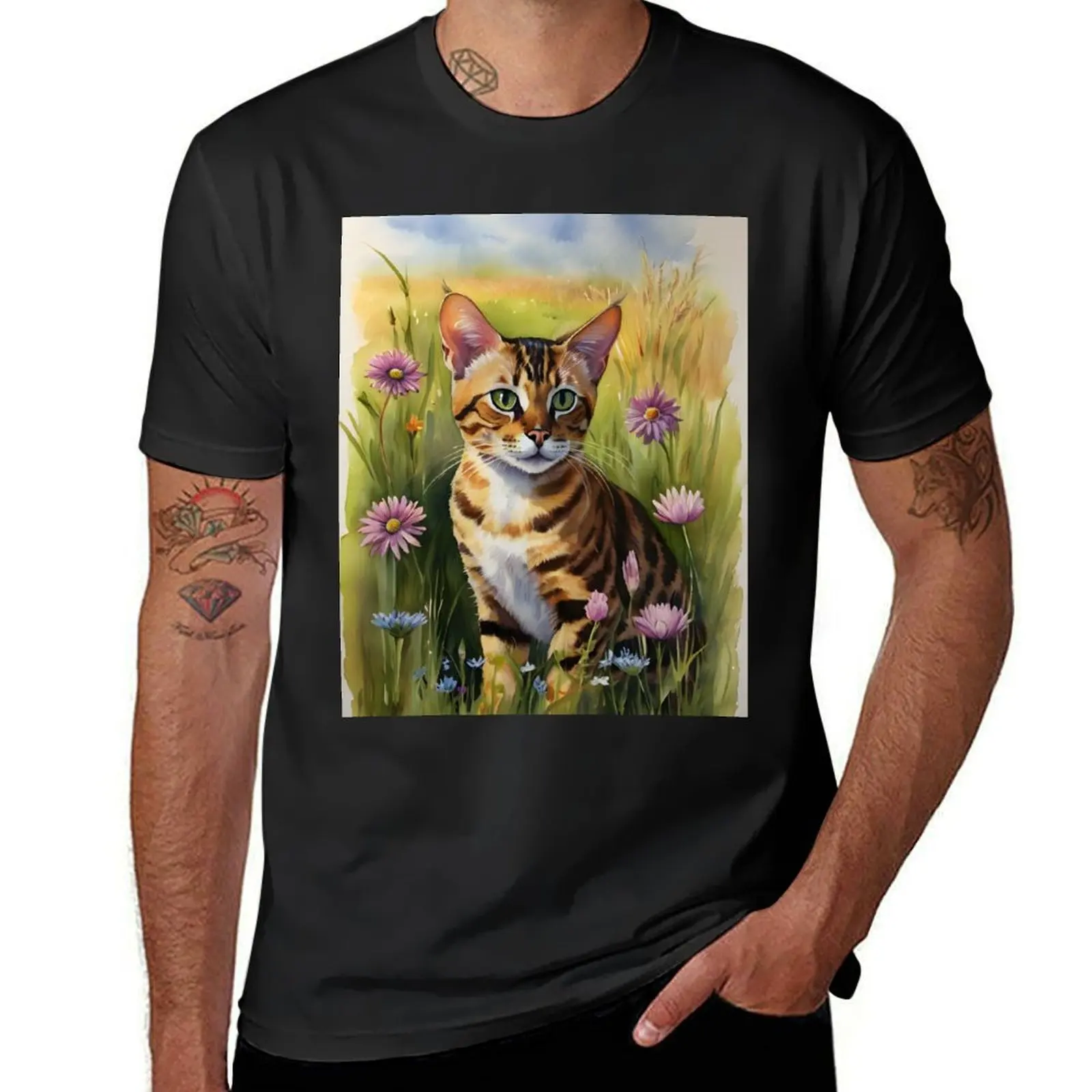 Bengal Cat In A Sunlit Meadow T-Shirt Short sleeve tee animal prinfor boys kawaii clothes fitted t shirts for men