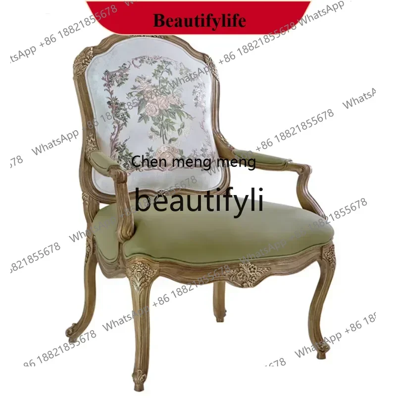 

Carved French Lounge Chair Solid Wood Carved European Dining Chair Luxury Villa American Classical Armchair