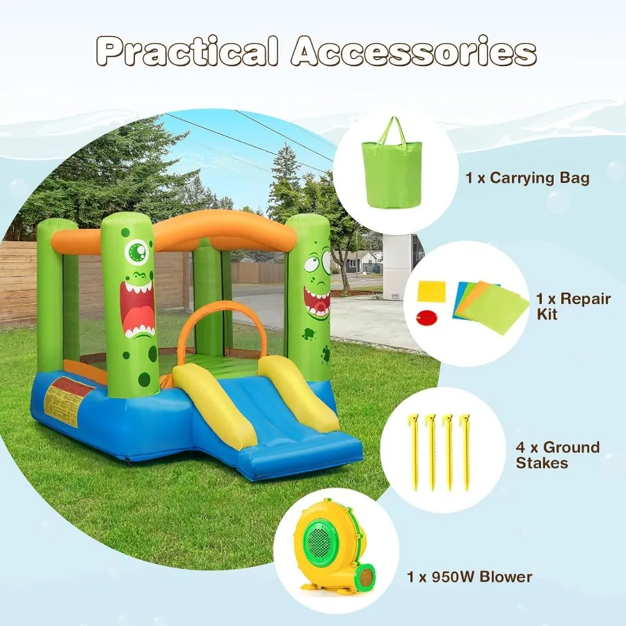 Opblaasbaar springhuis, springhuis voor kinderen binnen buitenfeest met springgebied, inclusief ventilator, Oxford draagtas, Repai