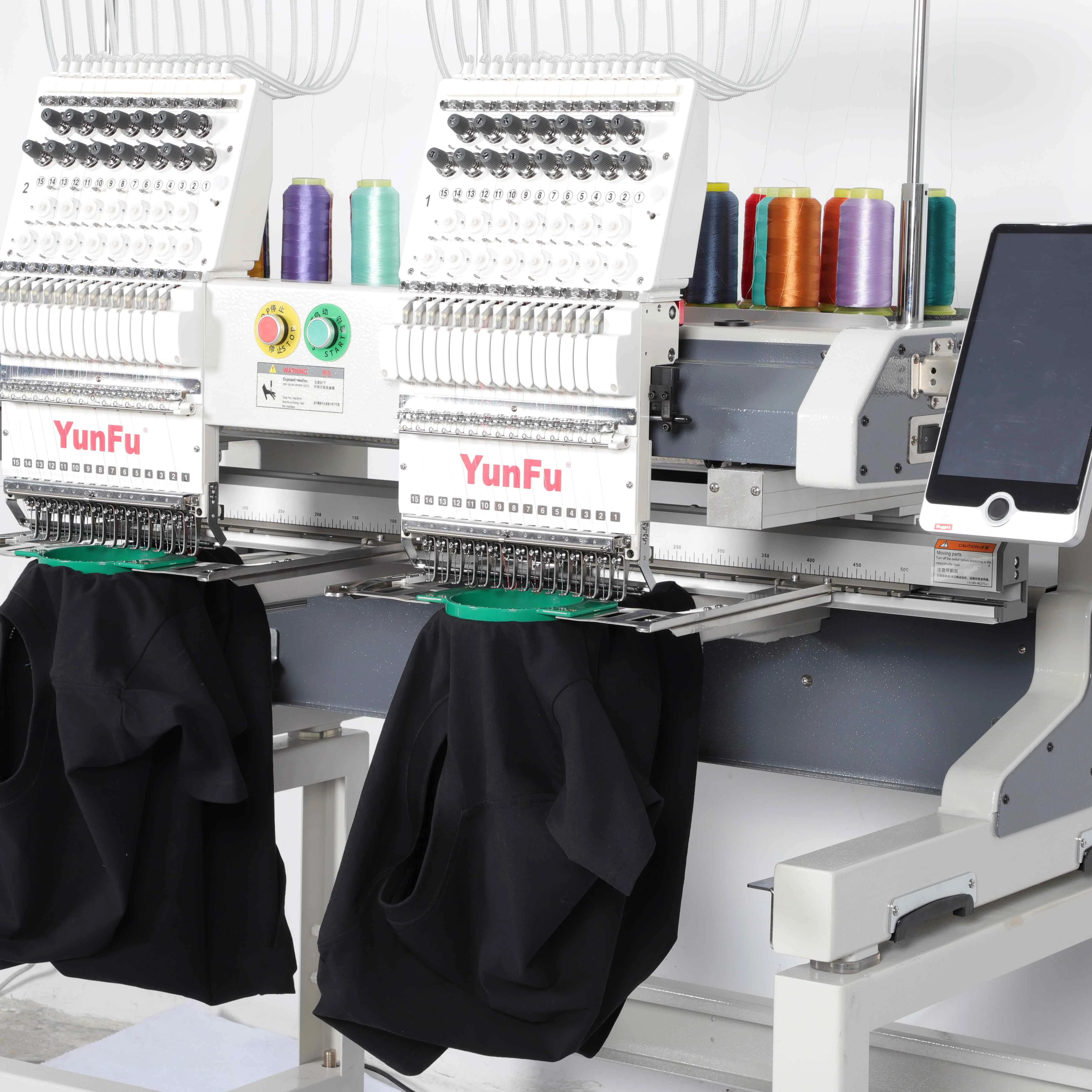 YUNFU 3D Flat Cap T-Shirt Hat Embroidery Machine 2-Head 15-Needles Digital & Automatic Custom Worktable Size