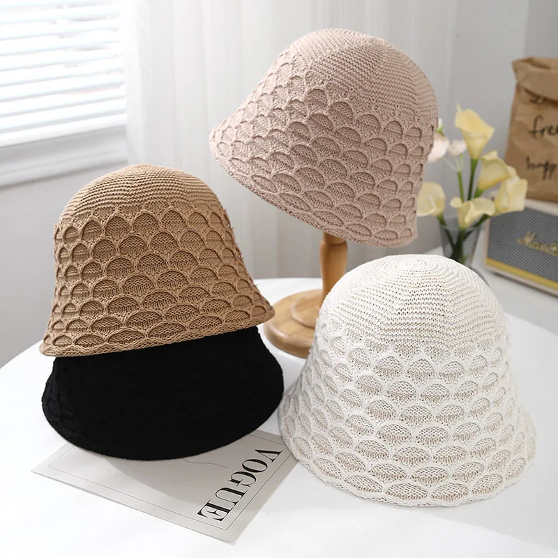 Sommer Hüte Für Frauen Eimer Hut Weibliche Hohl Form Gestrickte Atmungsaktive Outdoor Sonnenschutz Fischer Kappe Weiblichen Koreanischen Neue