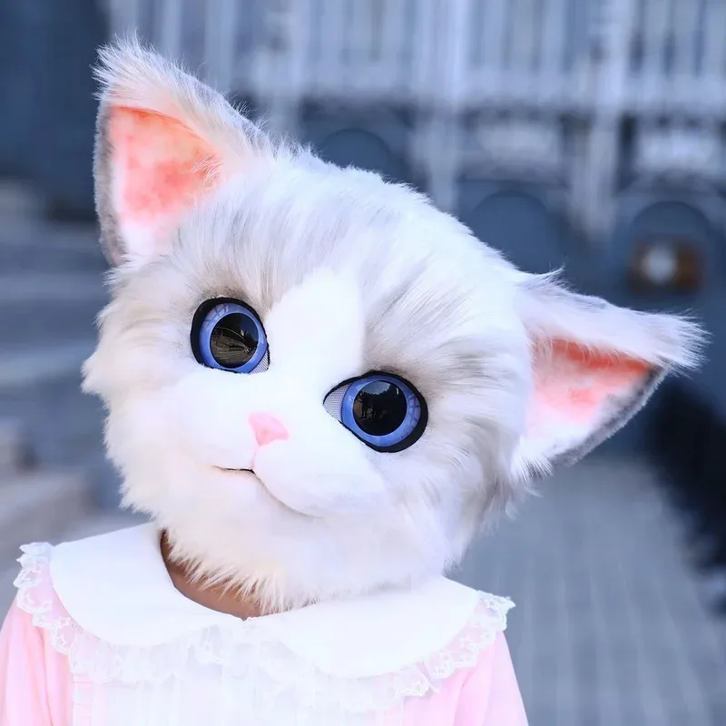 Feito à mão Kigurumi Cosplay Anime Gato Persa Fursuit Máscara de Cabeça Peluda gh;0