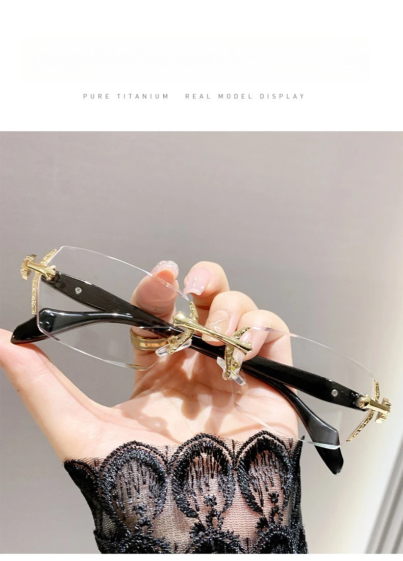 Cut Edge High-end Framless Photochromic Myopia Glasses Silver Gold Blue Light Blocking Eyewear Anti-UV Sunglasses Diopters -4.0