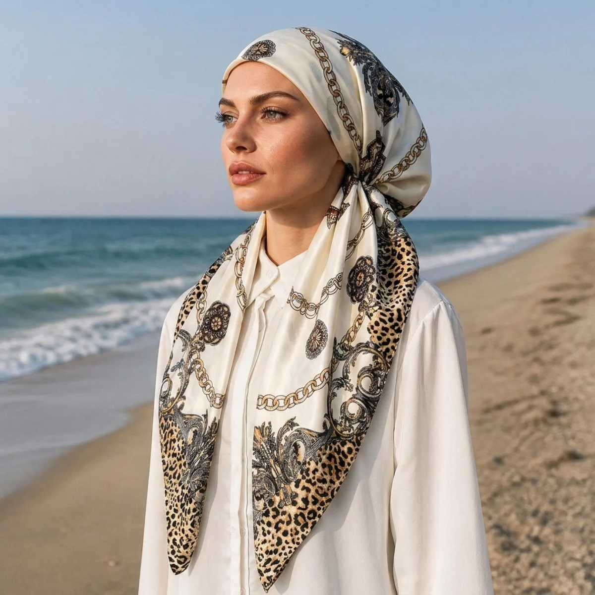Élégant foulard en satin imprimé léopard pour femme, léger et brillant, hijab instantané musulman, turban pré-noué pour le quotidien et l'extérieur