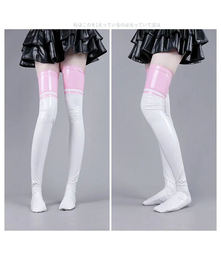 パンクロリータ-革のストッキング,光沢のあるパッチワーク,悪魔のようなコスプレ,楽しい,ヒップホップスタイル