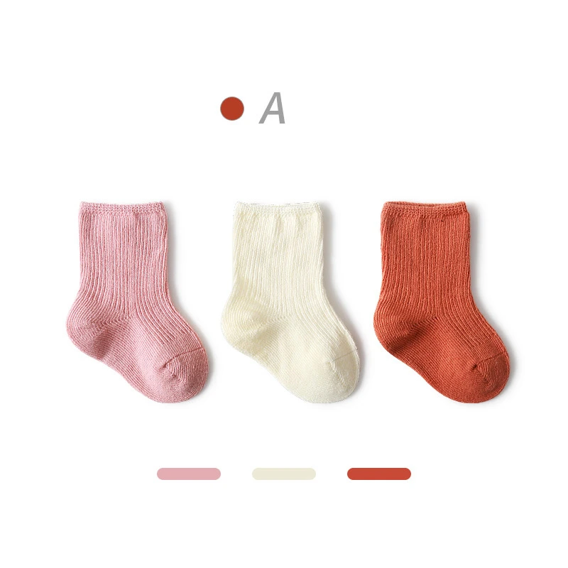 

3 Pairs Autumn Winter Boneless Baby Girl Socks For Newborn Infant 0-3Years Cotton Solid Japanese Style Kids Knee High Sock