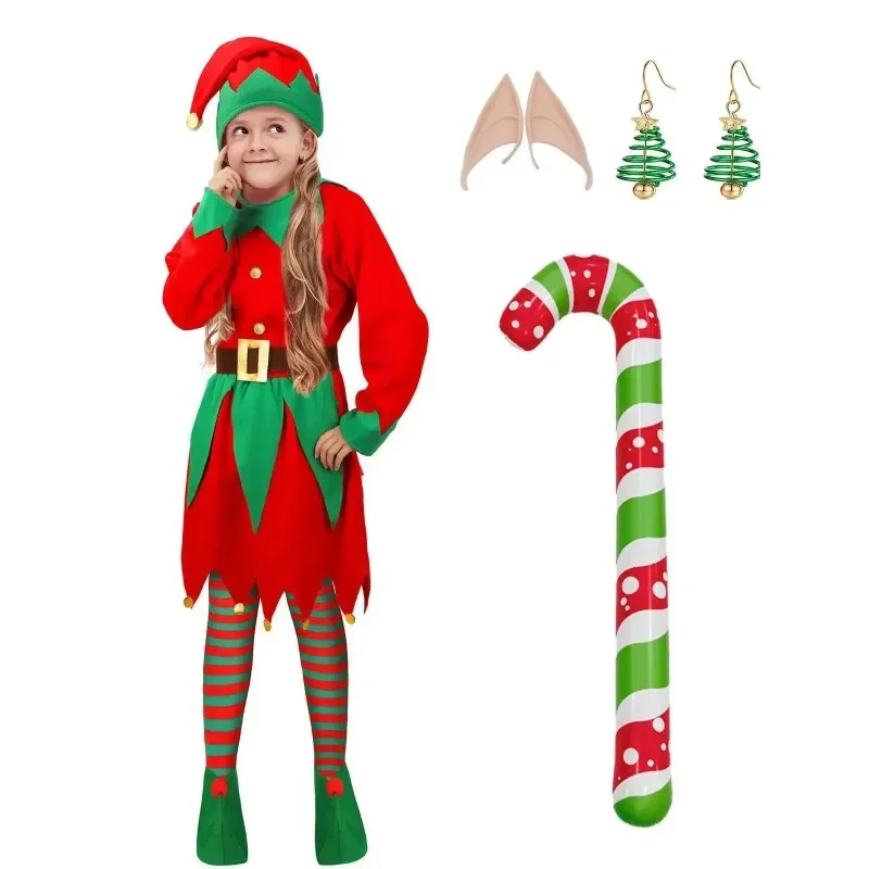 Natal Elf Papai Noel Cosplay Traje para crianças, Dance Party Suit para meninos e meninas, Halloween, Carnaval, Ano Novo, Família