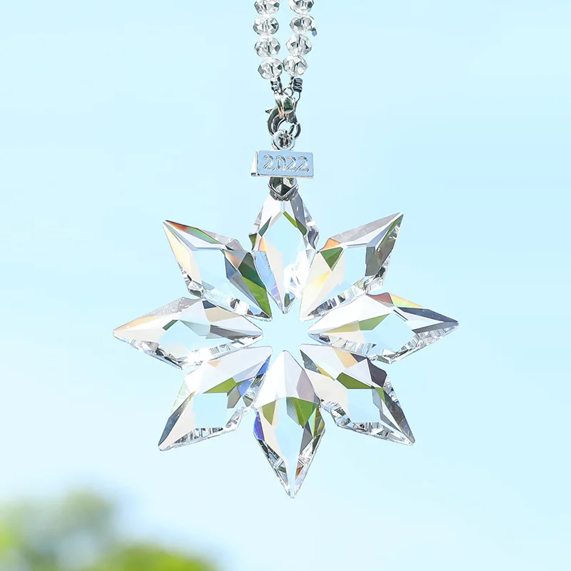 Crystal Snowflake Figurine Pendant Glass Suspension Hanging Snowflake Ornament Suncatcher Hanging Trim Home Wedding Christmas Gi