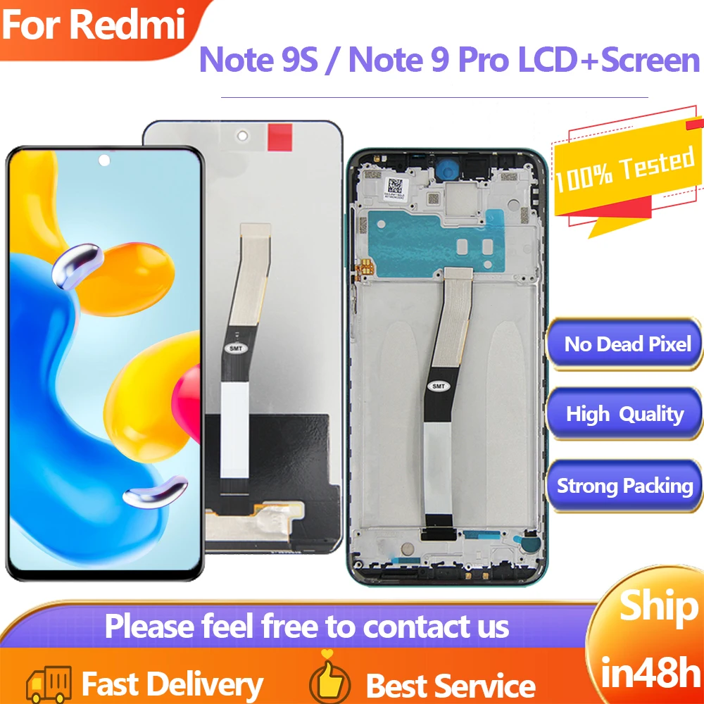 

6.67'' New LCD With Frame For Xiaomi Redmi Note 9S LCD Display Screen Digitizer For Redmi Note 9 PRO LCD Screen Assembly