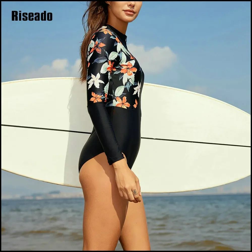 

Women's One Piece Long Sleeve Rash Guard UV Protection Floral Printed Surfing Swimsuit Swimwear Bathing Suit