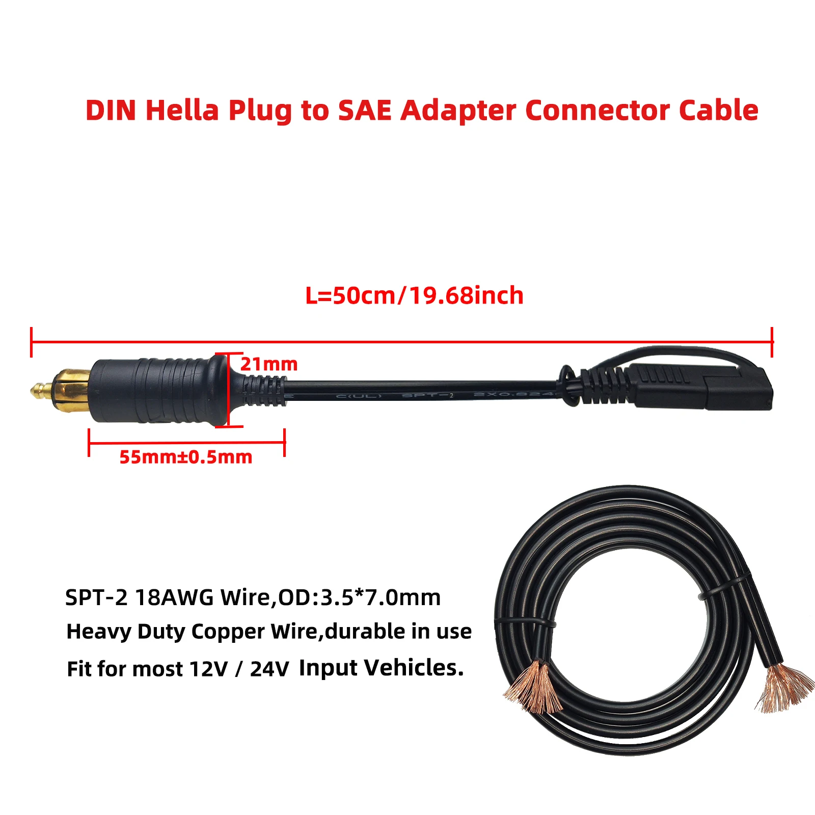 DIN Hella Plug to SAE Adapter Connector SAE Adapter Extension Charging Cable with Waterproof Cap 18AWG for BMW Motorcycle