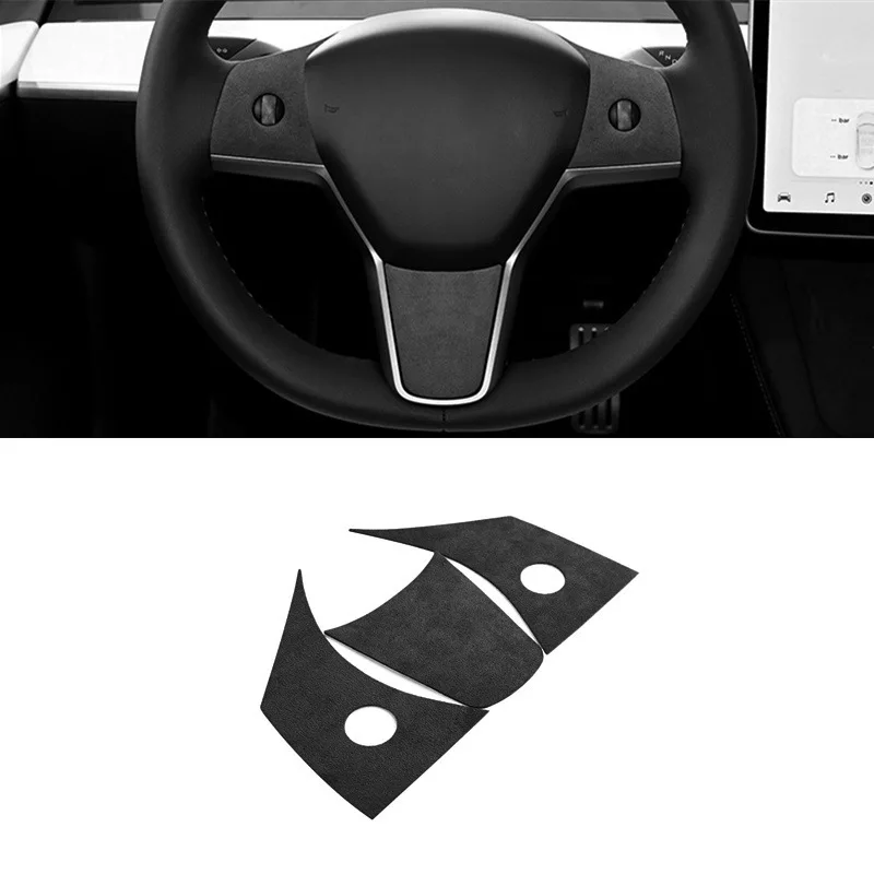 

For Tesla Model 3 17-22 suede steering wheel decoration sticker interior modification three piece set