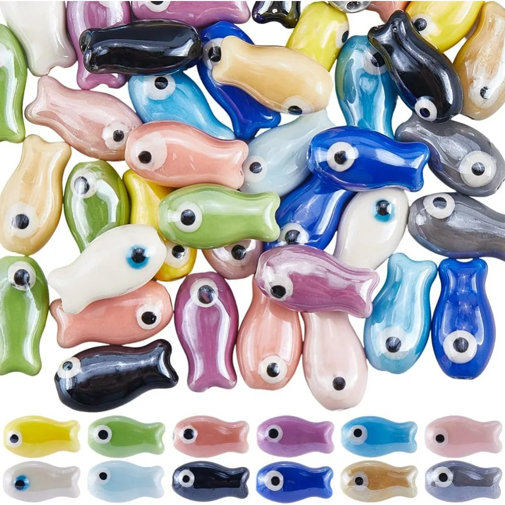 1박스 48개 12색 세라믹 비즈 열대어 비즈 해양 해양동물 밝은 유약 컬러풀 귀여운 도자기 스페이서