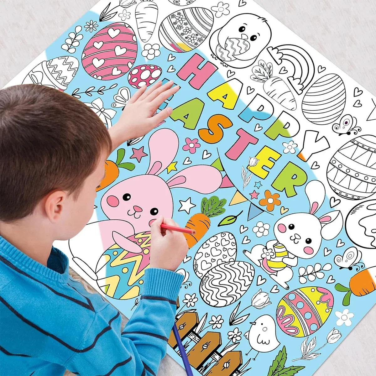 Party Activity Easter Bunny Tablecloth Childrens Doodle Disposable Paper DIY Eco Friendly Table Cover Kids Craft Protector