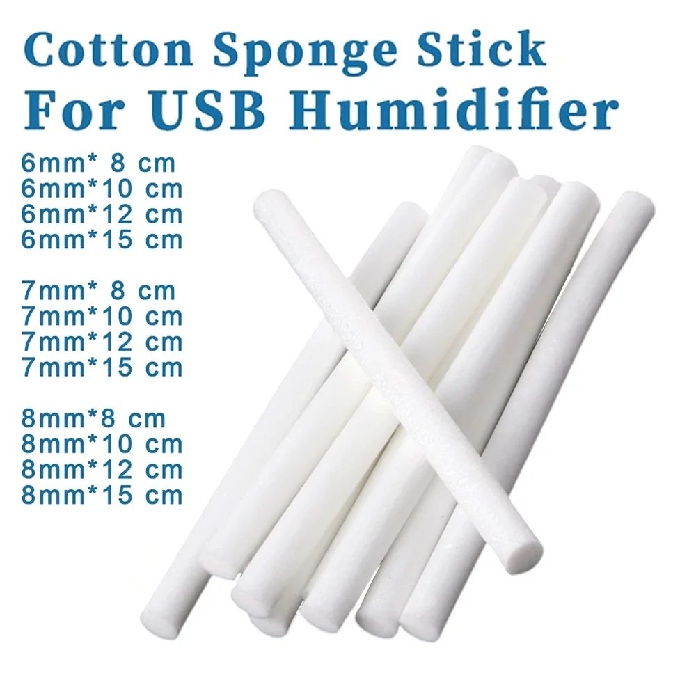 Filtre en coton-tige pour humidificateur d'air à ultrasons, diffuseur d'arômes USB, anciers éponge de remplacement, 6mm, 7mm, 8mm, 10 pièces