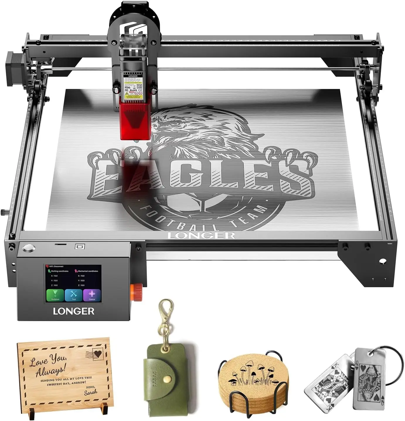 

Longer RAY5 High Accuracy Cutting and Engraving, 10W Laser Engraver 0.06 * 0.06mm Spot, 3.5" Touch Screen, Multiple Machines