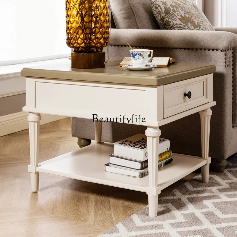 

55American rural pure solid wood square sofa side cabinet cream style