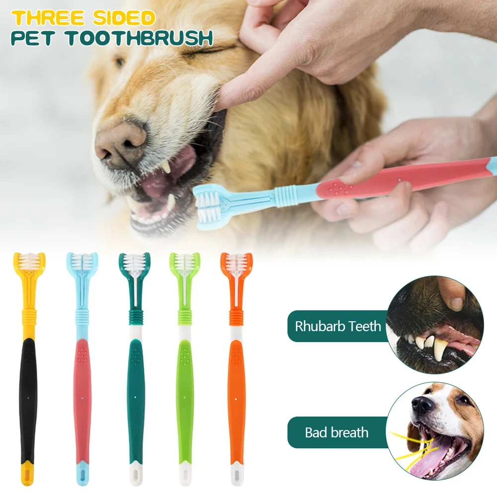 Three Sided Pet Toothbrush Three-Head Multi-angle Toothbrush Cleaning Dog Cat Brush Bad Breath Teeth Care Tool Cleaning Mouth