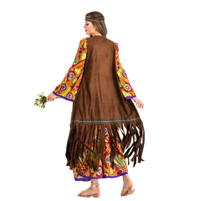 loween Costume indiano primitivo Wildman Costume da capo nativo da donna Abbigliamento da palcoscenico etnico autentico da coppia