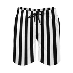 Medium Black And White Stripes Vertical Direction By Men's Beach Shorts 3D Printing Loose Surf Board Shorts Beachwear Black And