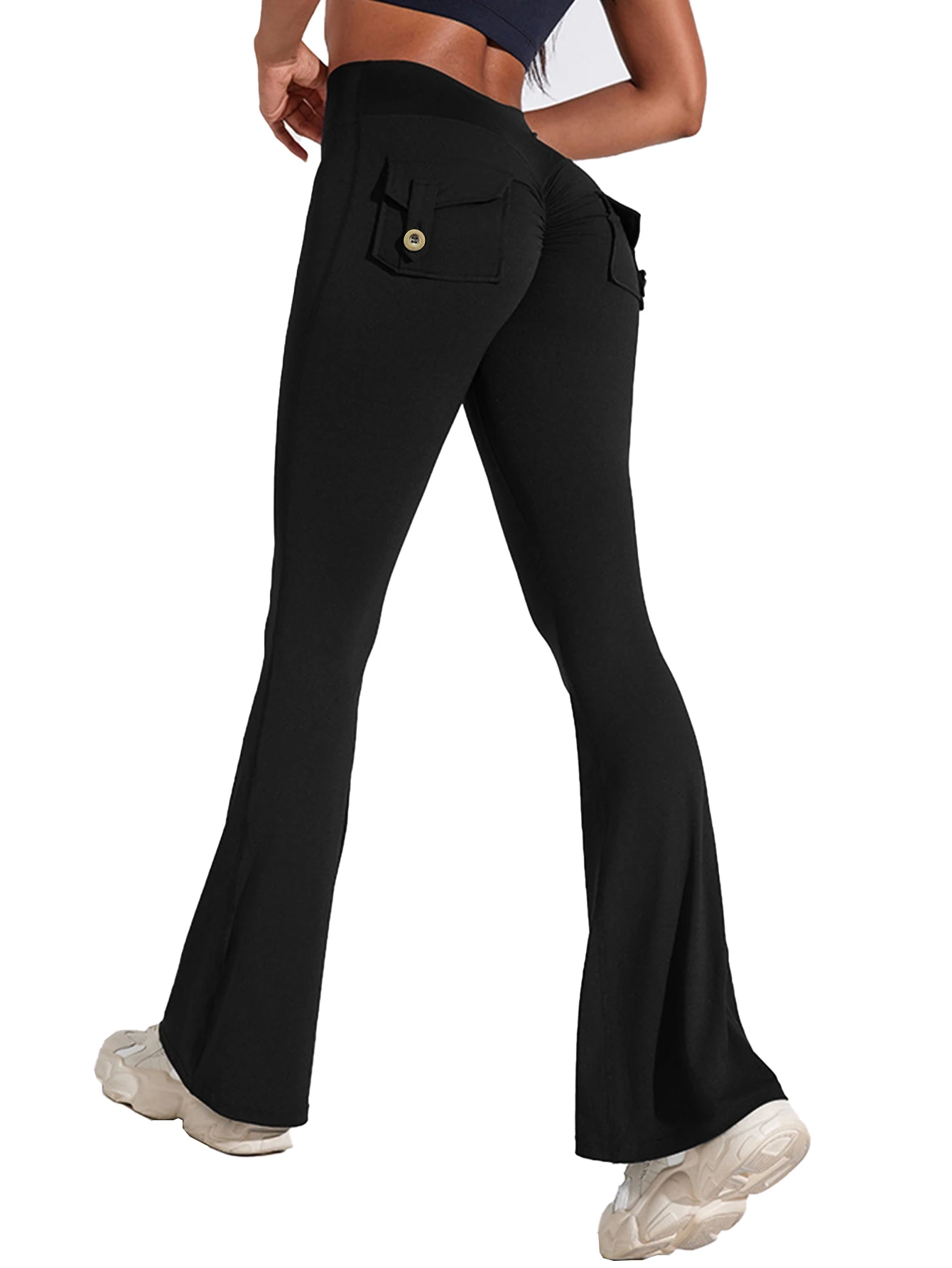 

New High-waisted Skinny Flared Pants Hip Pleated Pants Women Fashion Elegant Hip Pocket Button Stretch Slim Flared Pants Women
