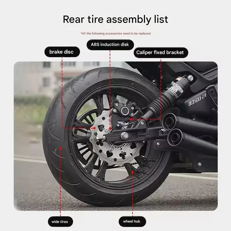 【Supreme quality】BENDA Dark Flag 950/500 17 Inch Rear Wheel Set, 200mm Wide Vacuum Tire, Brake Disc Upgrade Parts