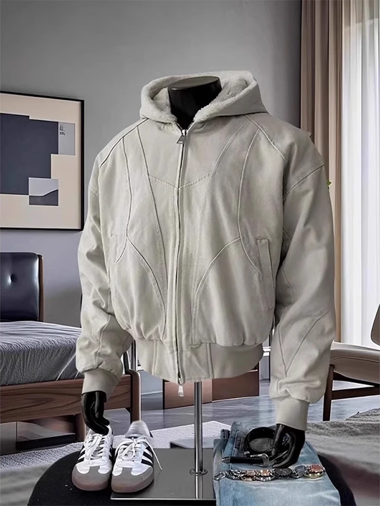 

Thiened Fce на подкладке с капюшоном, мужское зимнее теплое хлопковое пальто в стиле американского ретро в стиле пэчворк, украшение на молнии