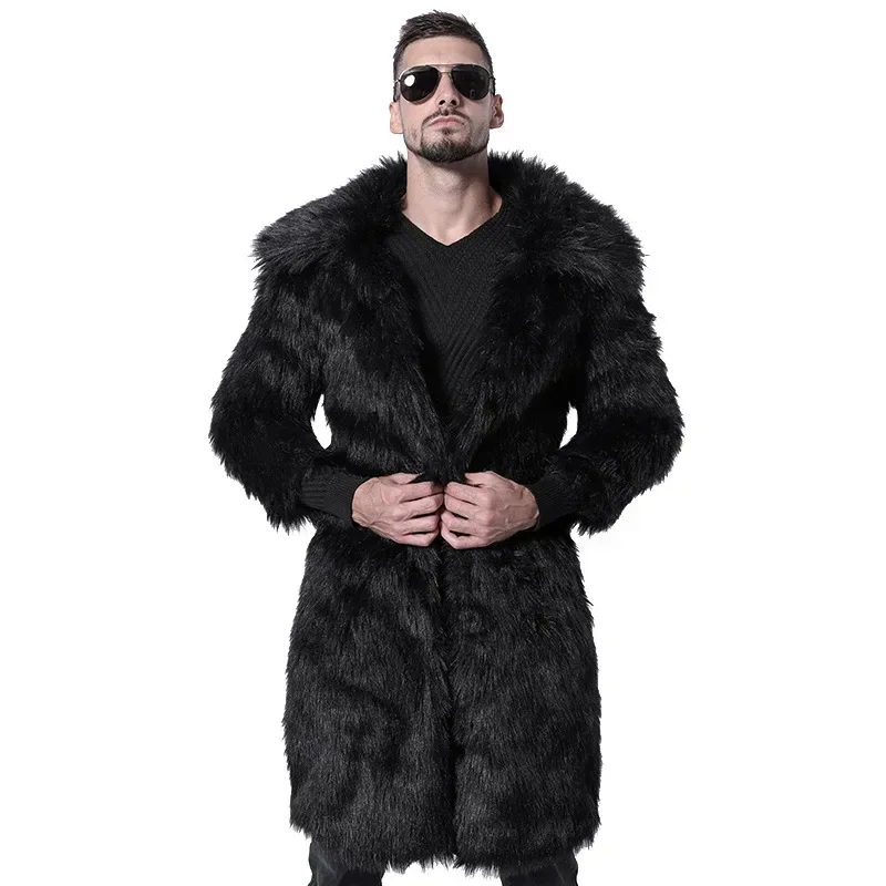 

Autumn and Winter Popular European American Faux Fur Coat Fox Flip Collar Windproof Jacket Men's Wear