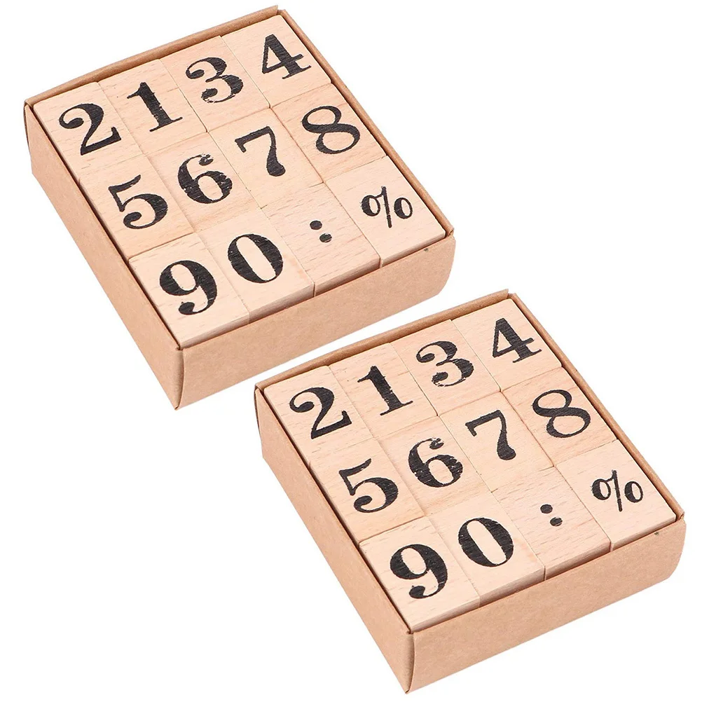 

2 Sets Wooden Number Stamps Carved Diy Craft Seal For Scrapbook Diary Planner Decoration Handcraft Rubber Stamp Kit Multipurpose