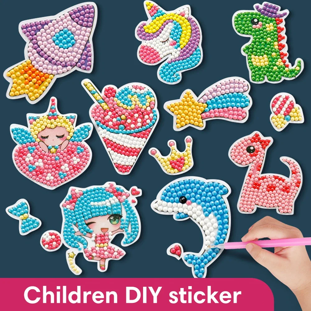 6PCS Kids DIY Pattern Diamond Painting Puzzle Handmade Stickers for Children  Manual Toy Cup Phone Pencil Box Decora Girl Gift