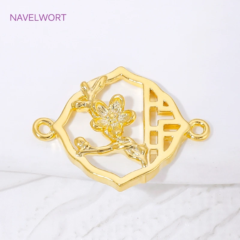 18K Gold Plated Square Connector Charms,Brass Plum Blossom Connectors For Jewelry Findings,DIY Bracelets Making Supplies