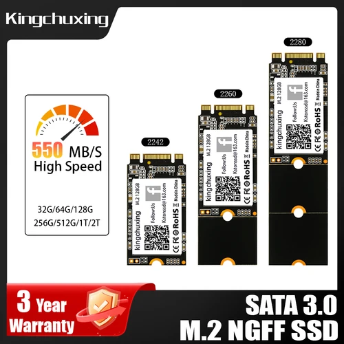 Kingchuxing M2 SSD 128GB M.2 NGFF 2242 256GB 512GB HD SATA3 SSD NGFF 2280 1TB 2TB unidades internas de estado sólido para ordenador portátil de escritorio